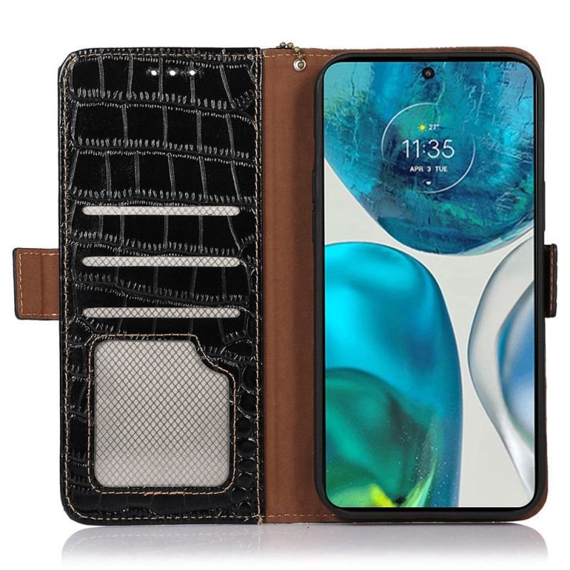 Housse Moto G73 5G Style Crocodile RFID