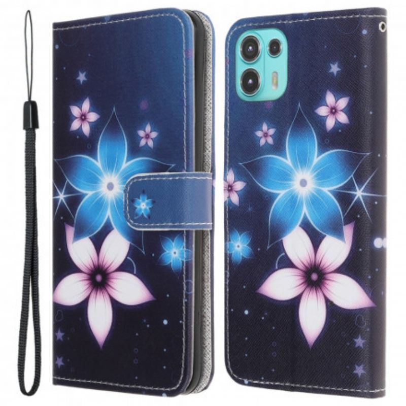 Housse Motorola Edge 20 Lite Fleurs Lunaires À Lanière