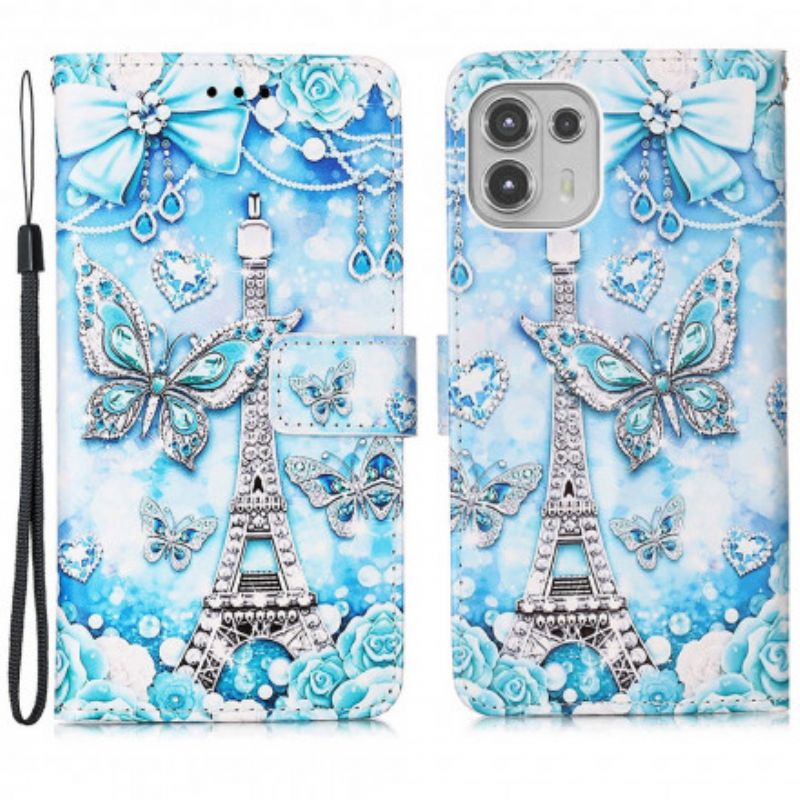 Housse Motorola Edge 20 Lite Tour Eiffel Papillons À Lanière