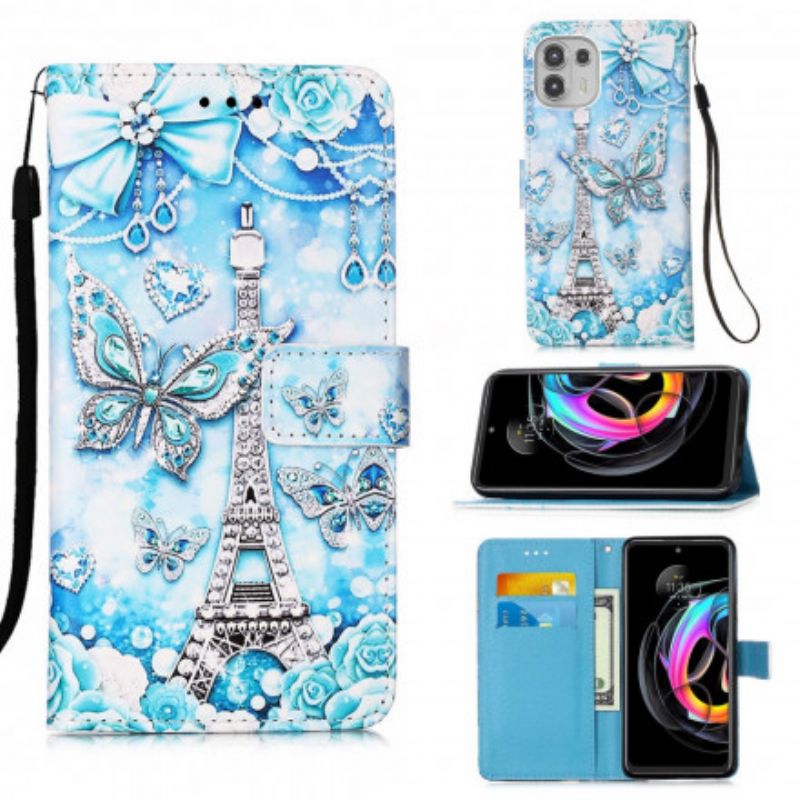 Housse Motorola Edge 20 Lite Tour Eiffel Papillons À Lanière