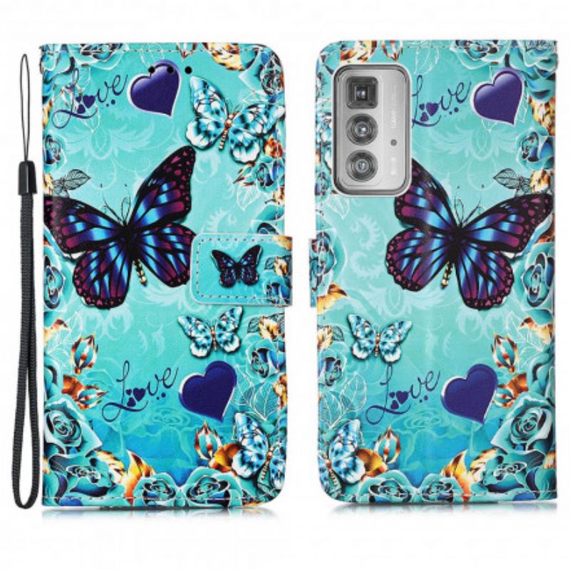 Housse Motorola Edge 20 Pro Love Butterflies À Lanière