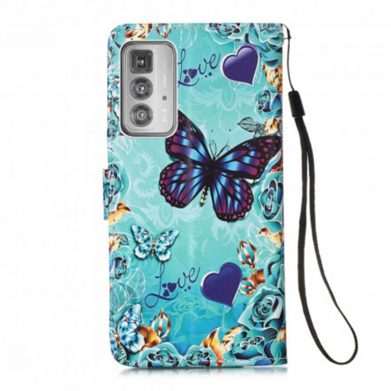 Housse Motorola Edge 20 Pro Love Butterflies À Lanière