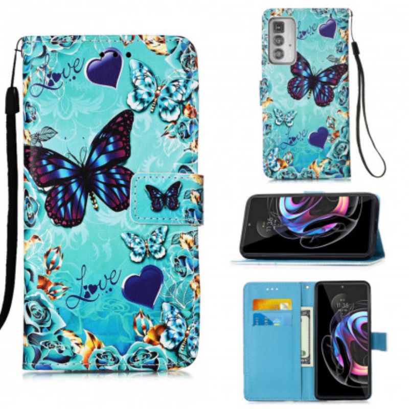 Housse Motorola Edge 20 Pro Love Butterflies À Lanière