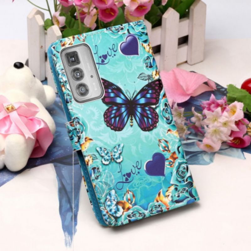 Housse Motorola Edge 20 Pro Love Butterflies À Lanière