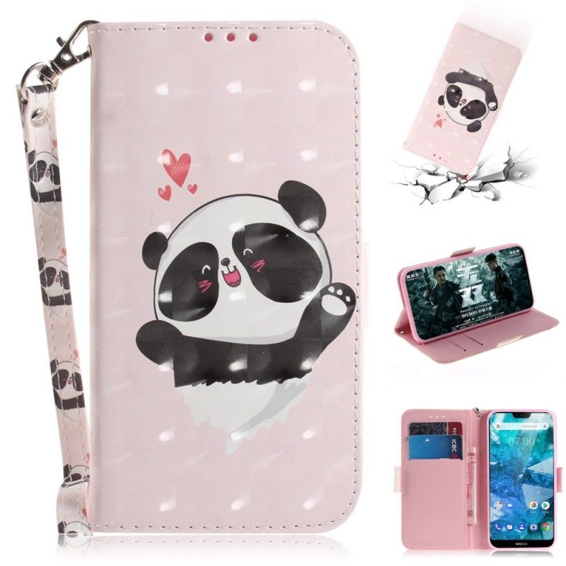 Étui Housse Nokia 7.1 Panda Love À Lanière