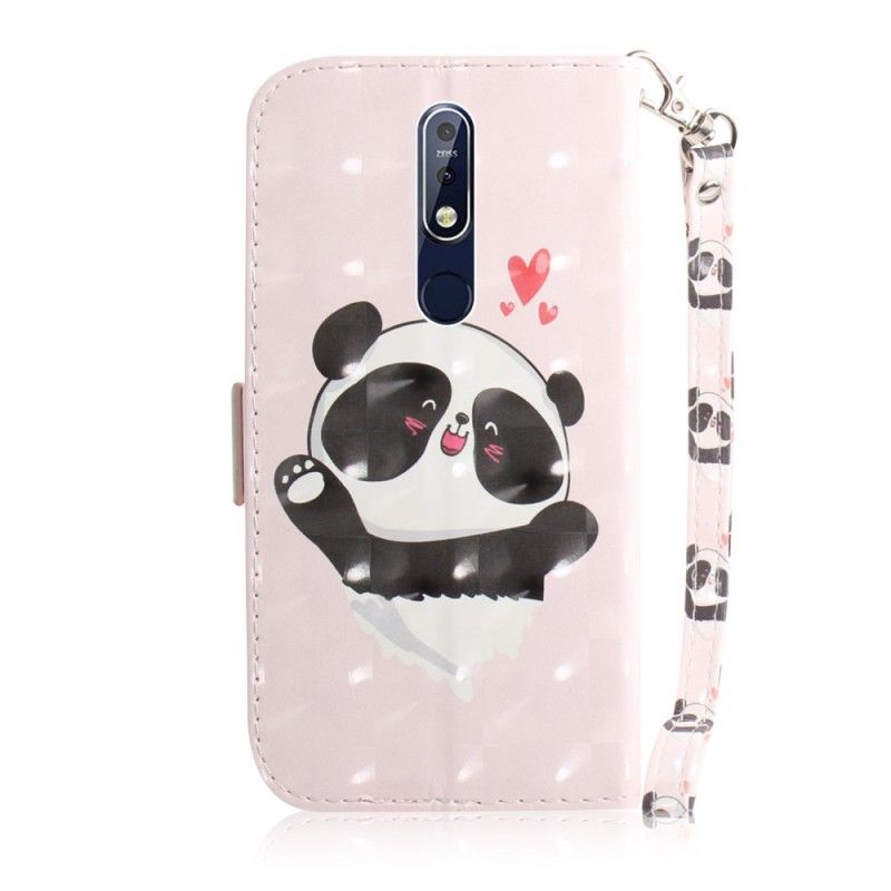 Étui Housse Nokia 7.1 Panda Love À Lanière