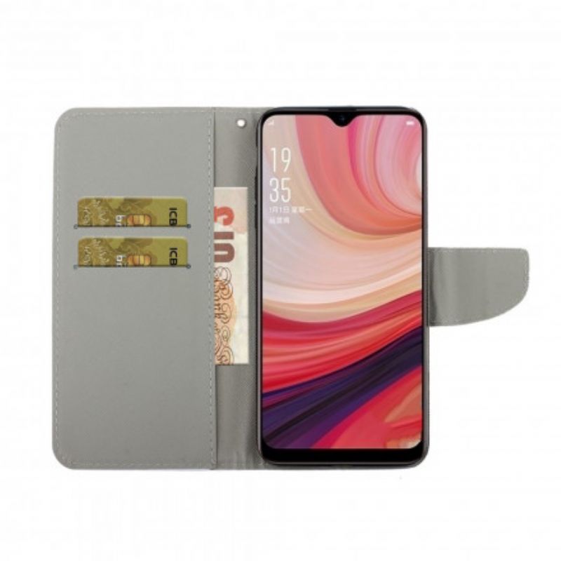 Housse Oppo A15 Fleurs Et Coeurs Avec Lanière