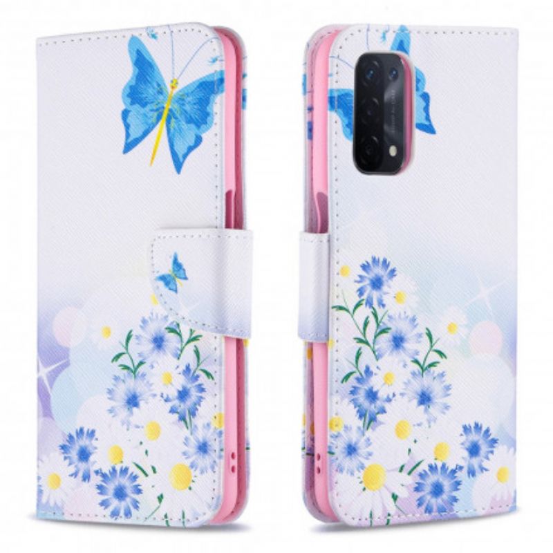 Housse Oppo A54 5G / A74 5G Papillons Et Fleurs Peints