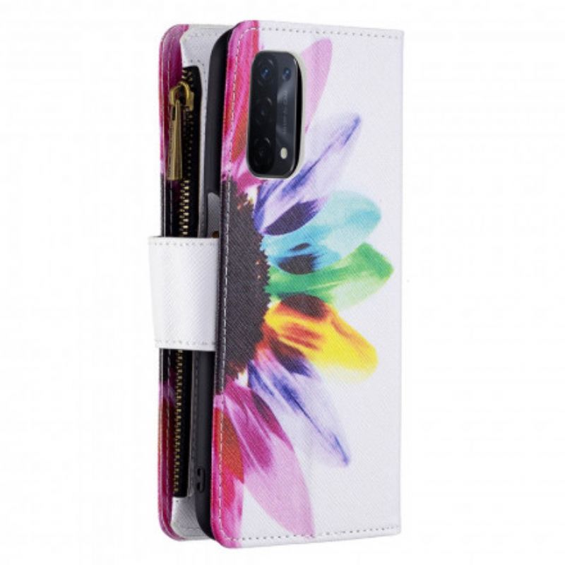 Housse Oppo A54 5G / A74 5G Poche Zippée Fleur