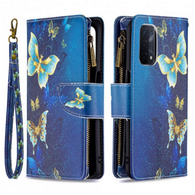 Housse Oppo A54 5G / A74 5G Poche Zippée Papillons