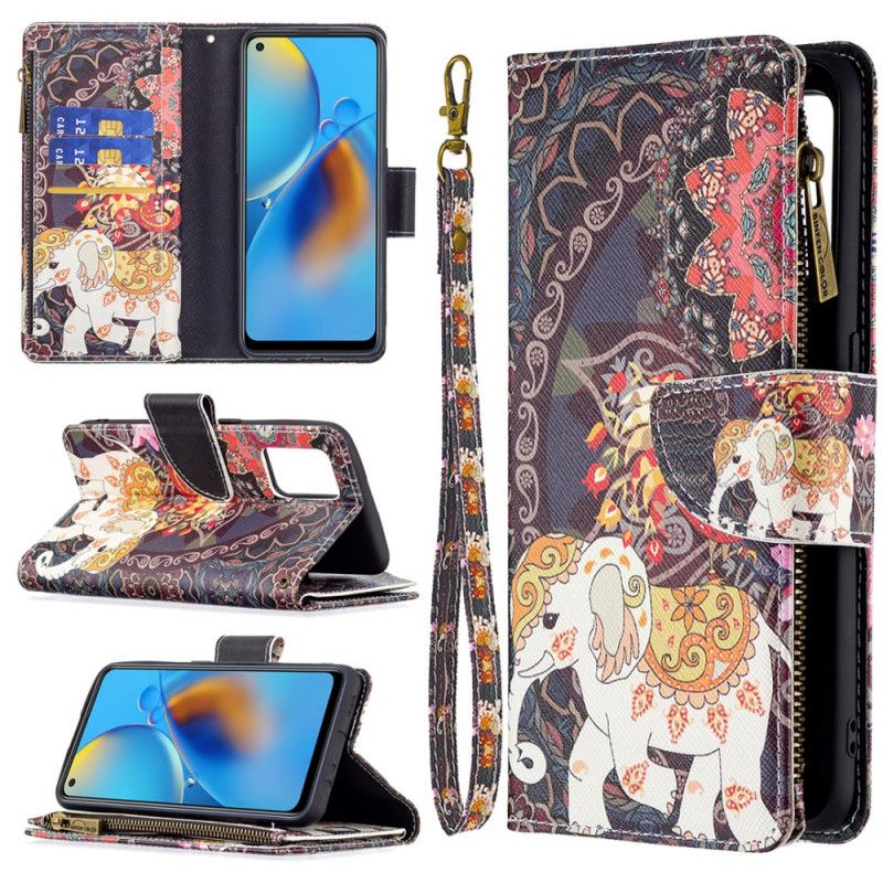 Housse Oppo A74 4G Poche Zippée Éléphant