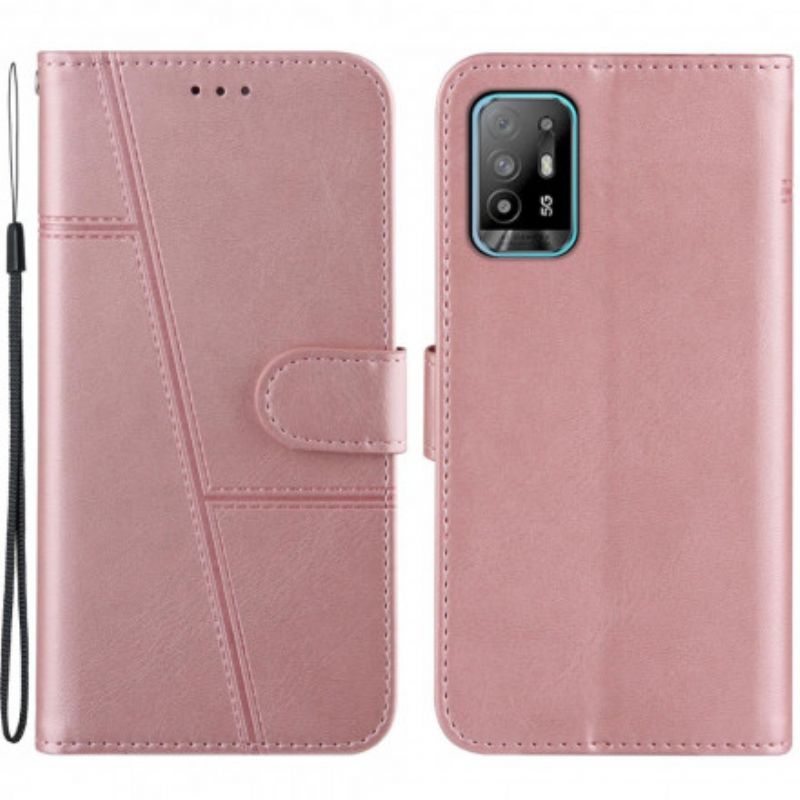 Housse Oppo A94 5G Effet Cuir Géo À Lanière