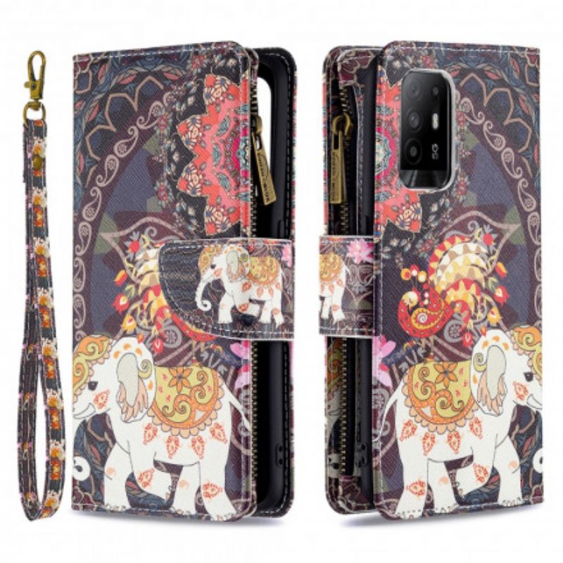 Housse Oppo A94 5G Poche Zippée Éléphant