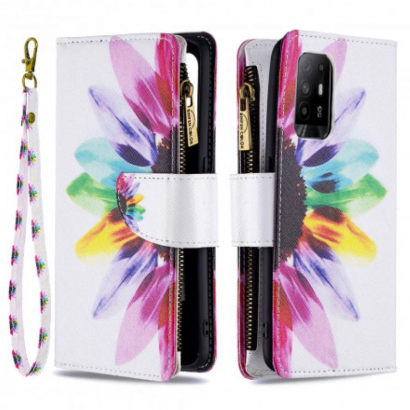 Housse Oppo A94 5G Poche Zippée Fleur