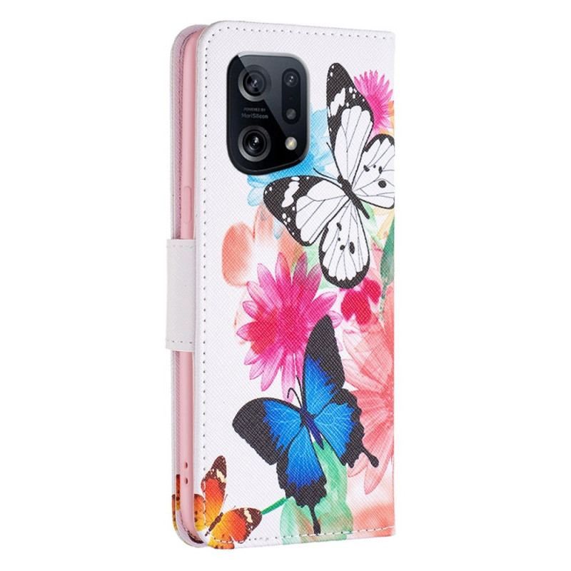 Housse Oppo Find X5 Papillons Aquarelle