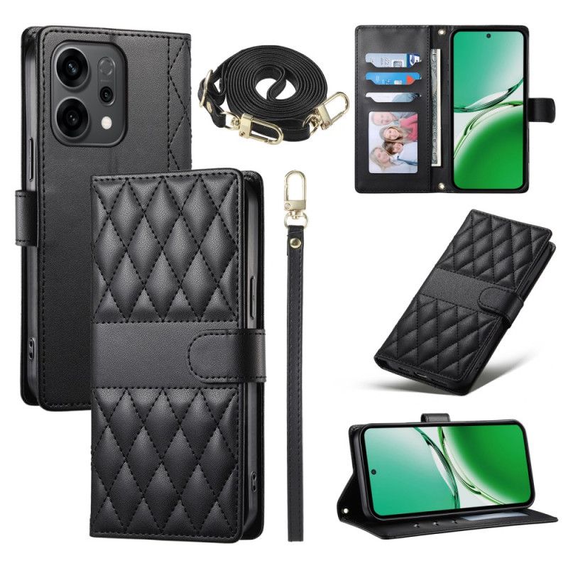 Housse Oppo Reno 14 5G Style Matelassé avec Lanière et Bandoulière
