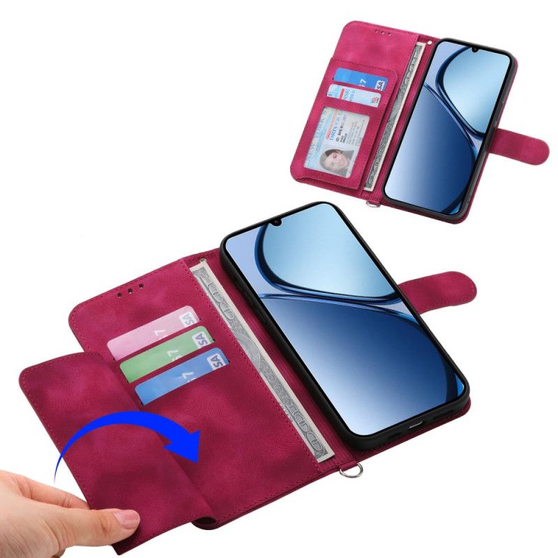 Housse Oppo Reno 14 Pro 5G Effet Daim Dentelle avec Lanière et Bandoulière