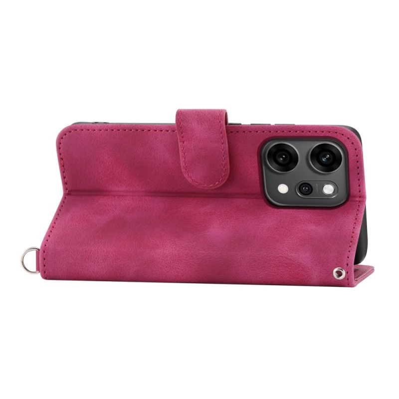 Housse Oppo Reno 14 Pro 5G Effet Daim Dentelle avec Lanière et Bandoulière