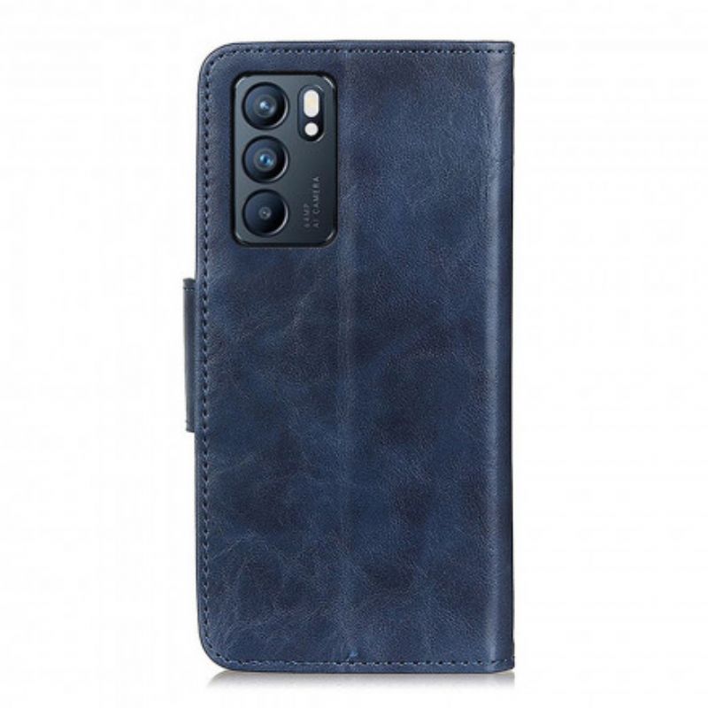 Housse Oppo Reno 6 5G Cuir Fendu Fermoir Réversible