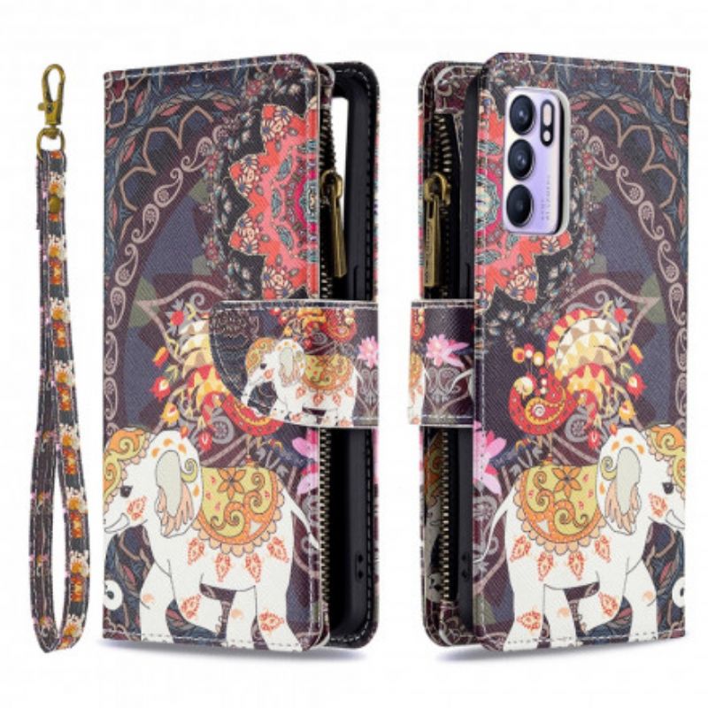 Housse Oppo Reno 6 5G Poche Zippée Éléphant