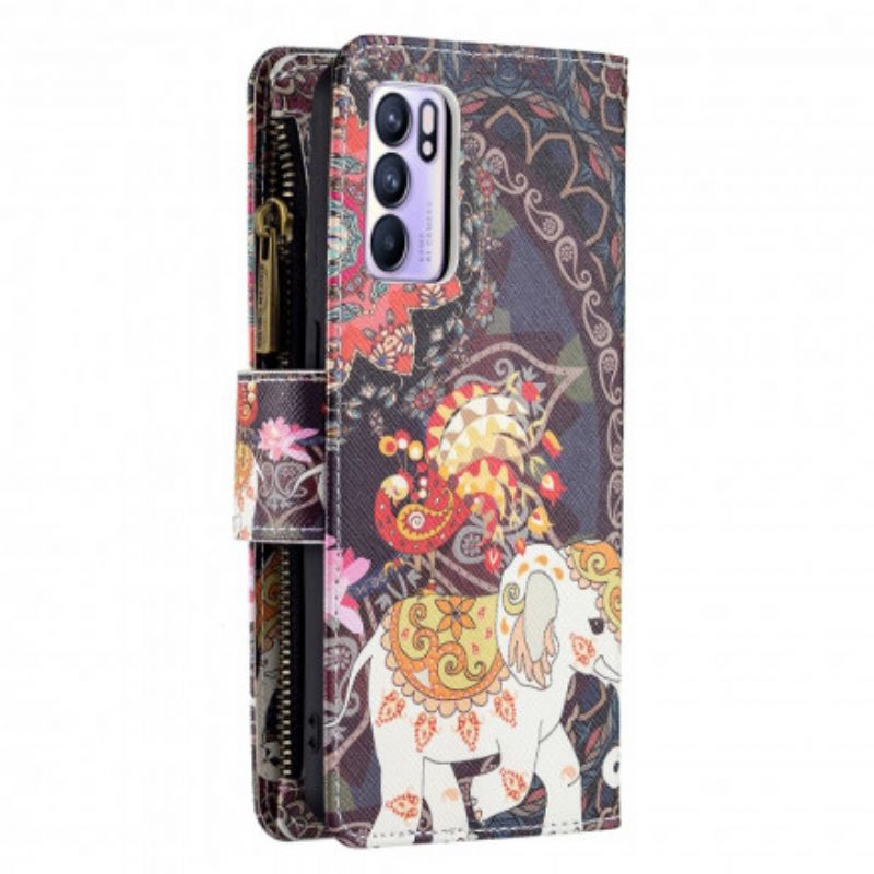 Housse Oppo Reno 6 5G Poche Zippée Éléphant