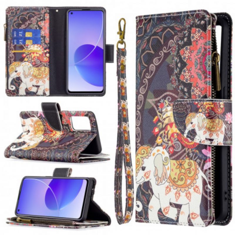 Housse Oppo Reno 6 5G Poche Zippée Éléphant