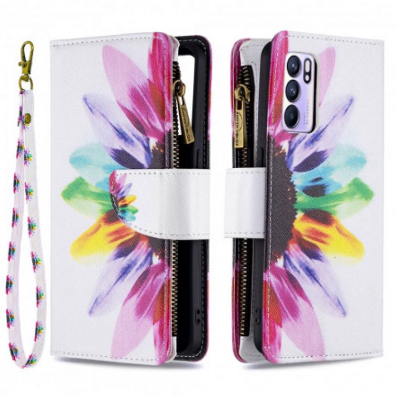 Housse Oppo Reno 6 5G Poche Zippée Fleur