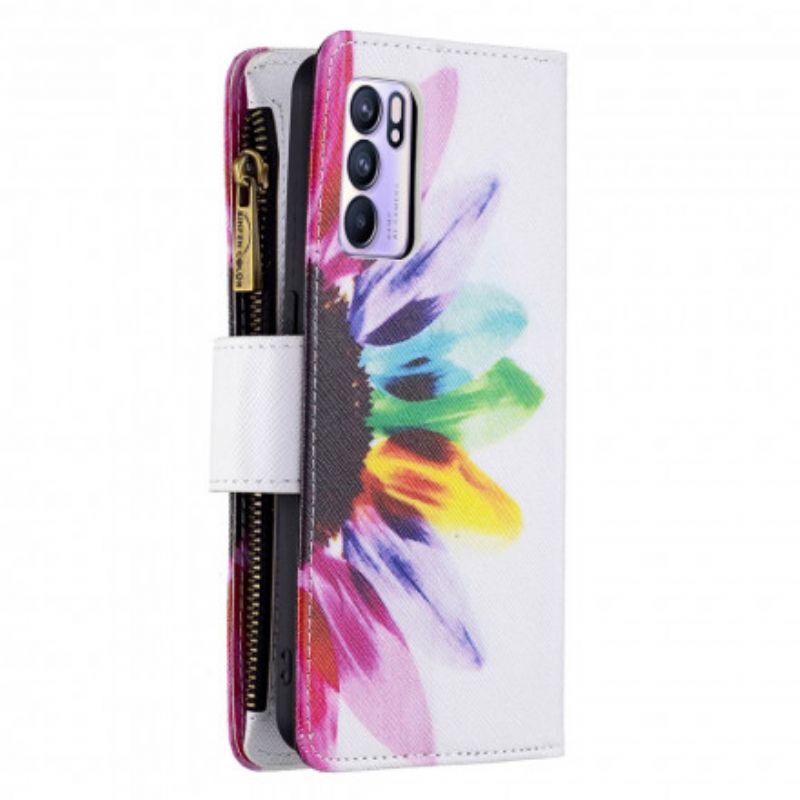 Housse Oppo Reno 6 5G Poche Zippée Fleur