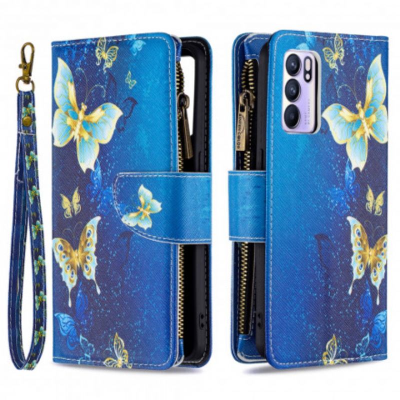 Housse Oppo Reno 6 5G Poche Zippée Papillons