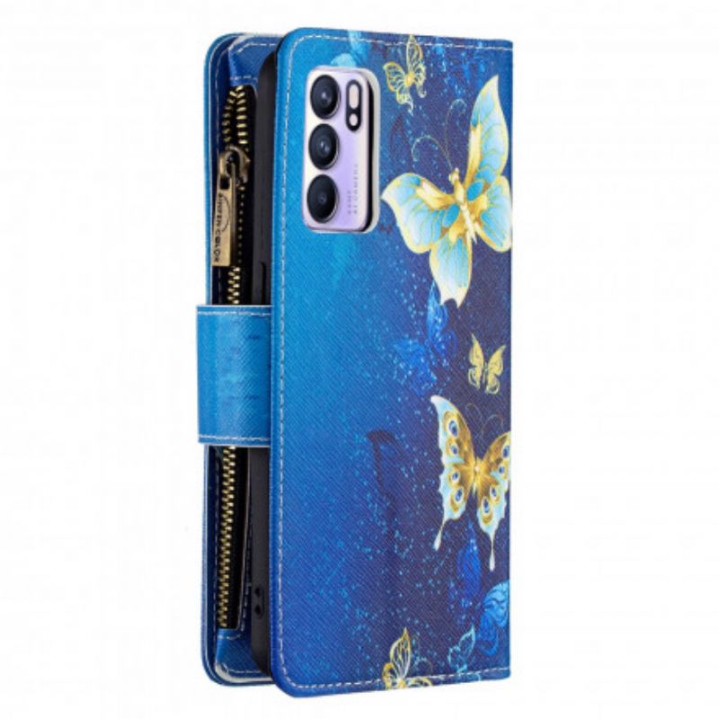 Housse Oppo Reno 6 5G Poche Zippée Papillons