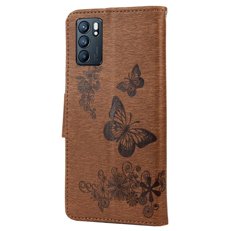 Housse Oppo Reno 6 5G Splendides Papillons À Lanière