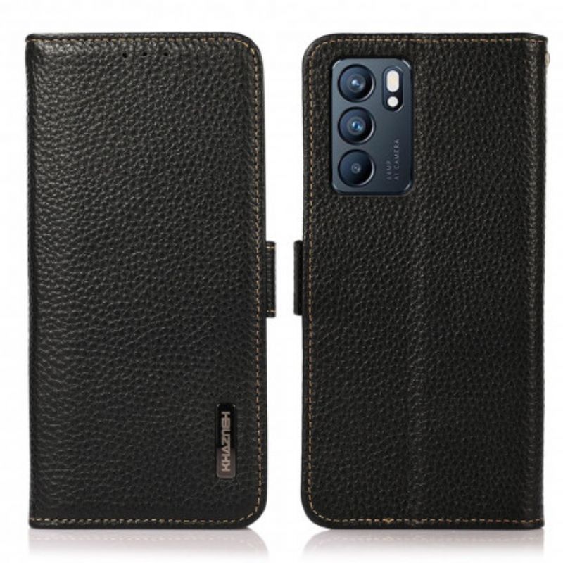 Housse Oppo Reno 6 5G Véritable Cuir Litchi Khazneh Rfid