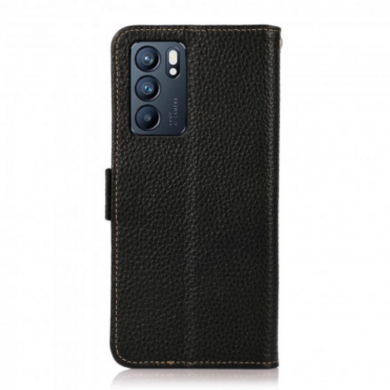 Housse Oppo Reno 6 5G Véritable Cuir Litchi Khazneh Rfid