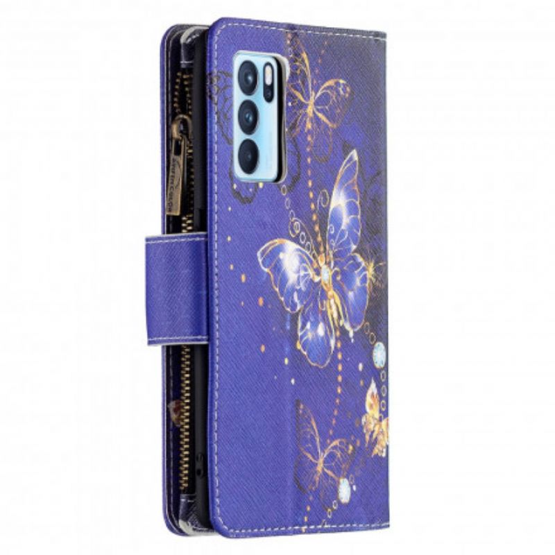 Housse Oppo Reno 6 Pro 5G Poche Zippée Papillons