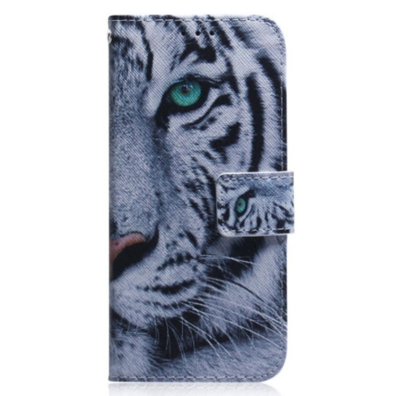 Housse Oppo Reno 8 Tigre Blanc à Lanière