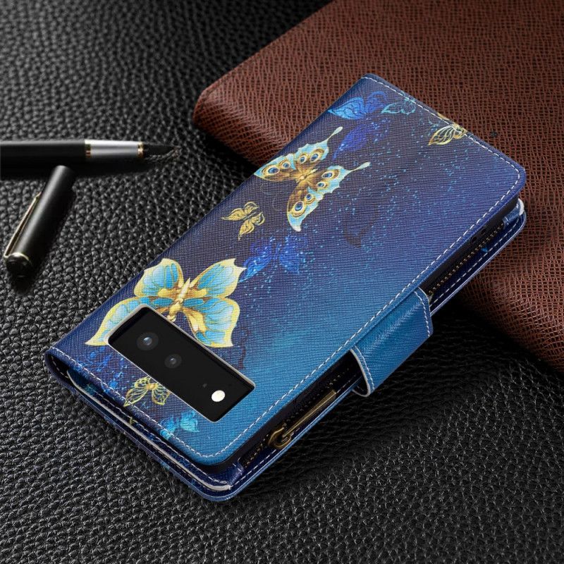 Housse Pour Google Pixel 6 Poche Zippée Papillons