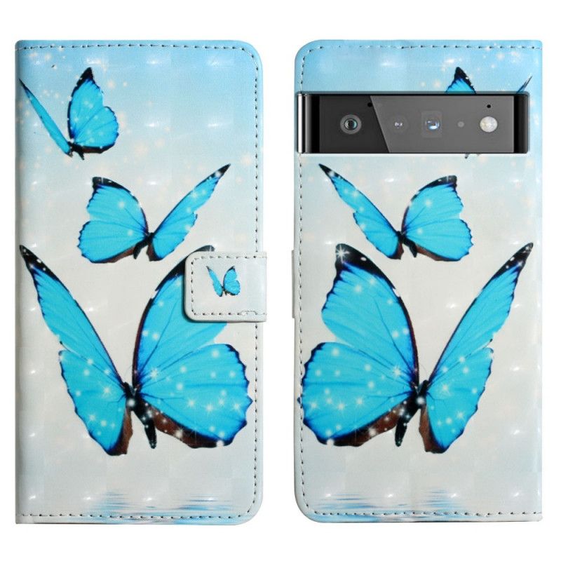 Housse Pour Google Pixel 6 Pro Papillons Bleus Volants