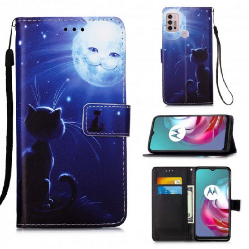 Housse Pour Moto G30 / G10 Chat Au Clair De Lune