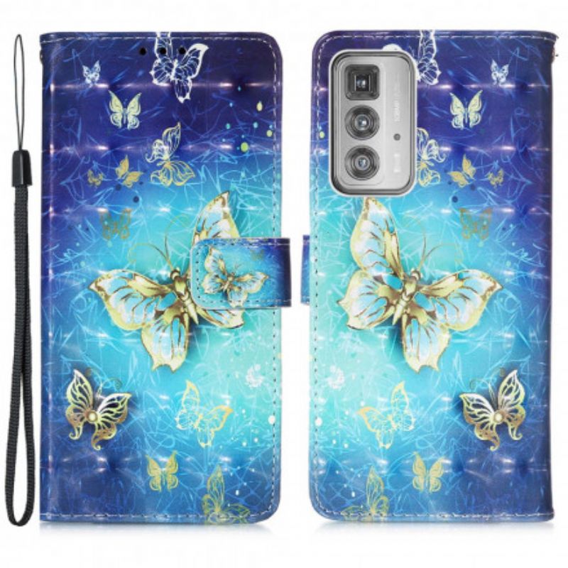 Housse Pour Motorola Edge 20 Pro 1001 Papillons Dorés À Lanière