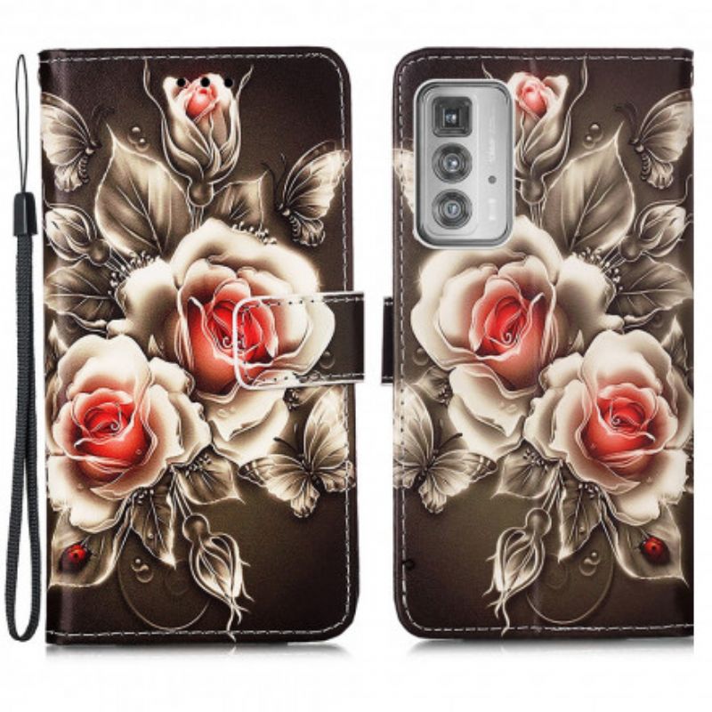 Housse Pour Motorola Edge 20 Pro Roses Dorées