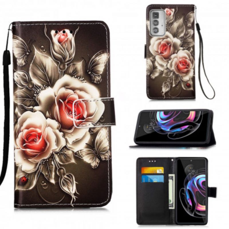 Housse Pour Motorola Edge 20 Pro Roses Dorées