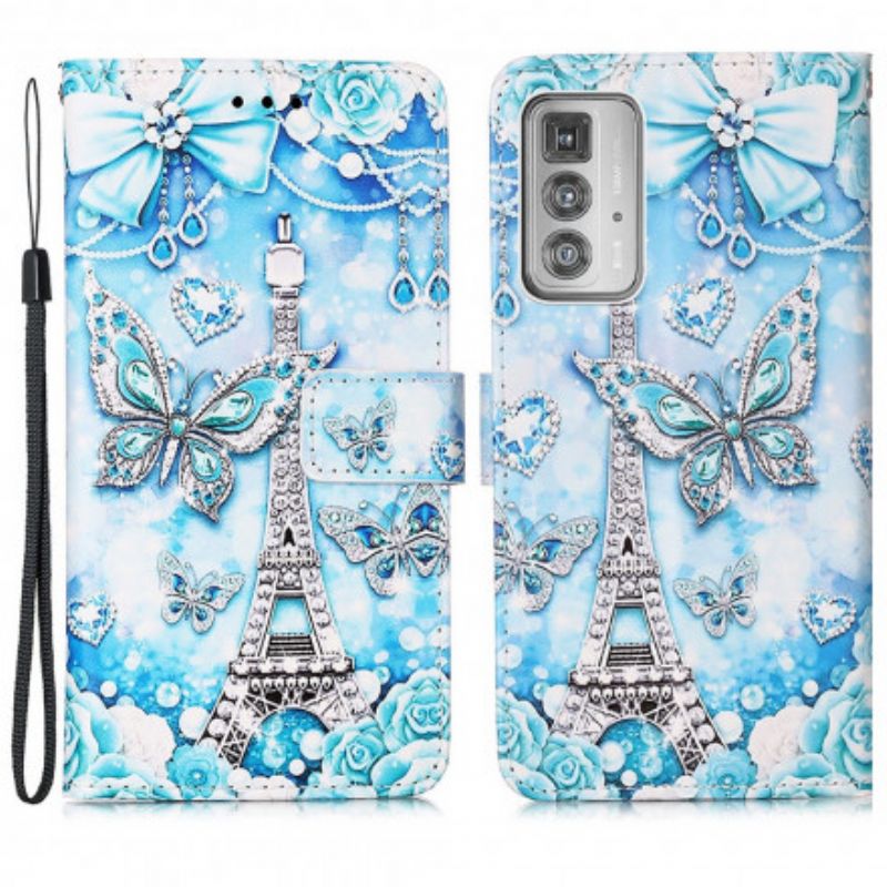 Housse Pour Motorola Edge 20 Pro Tour Eiffel Papillons À Lanière