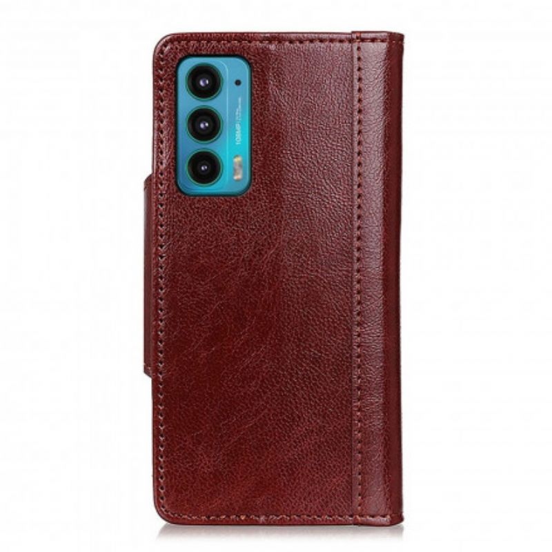 Housse Pour Motorola Edge 20 Simili Cuir Mat Fermoir Argenté