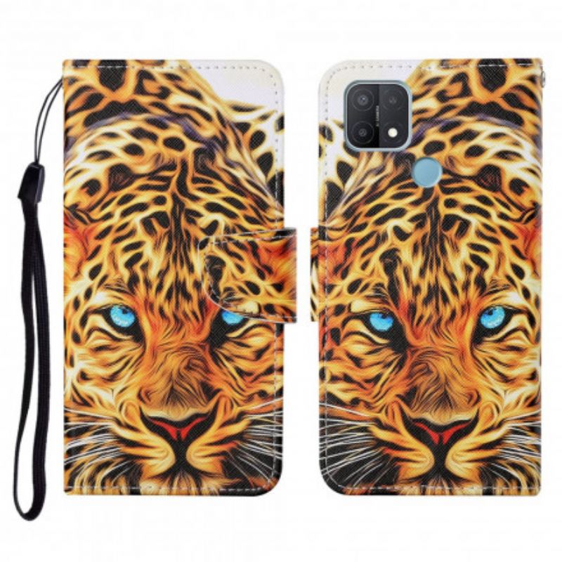 Housse Pour Oppo A15 Tigre Avec Lanière