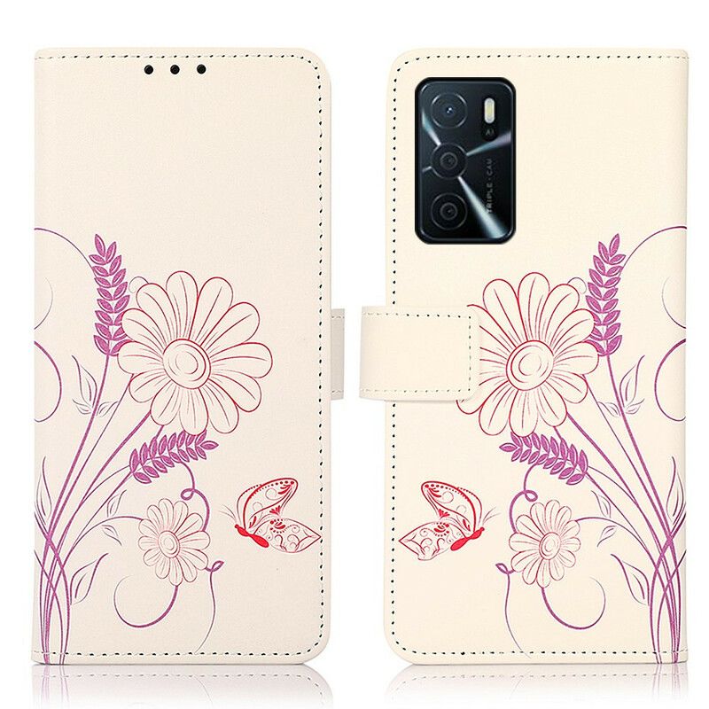 Housse Pour Oppo A16 / A16s Dessin Papillons Et Fleurs