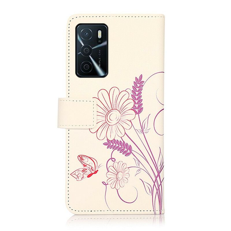 Housse Pour Oppo A16 / A16s Dessin Papillons Et Fleurs