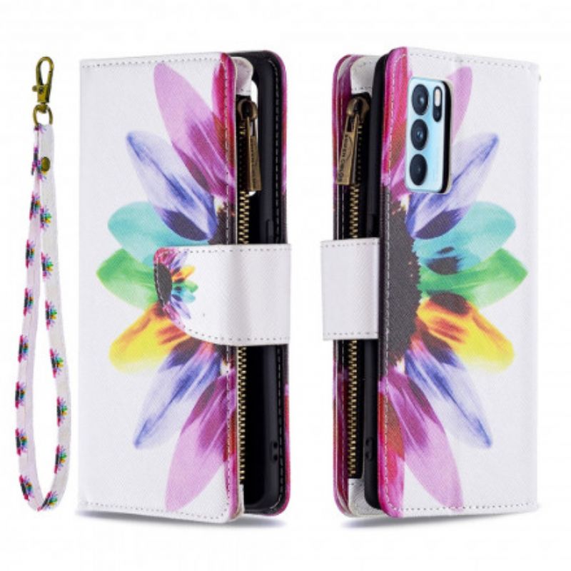 Housse Pour Oppo Reno 6 Pro 5G Poche Zippée Fleur