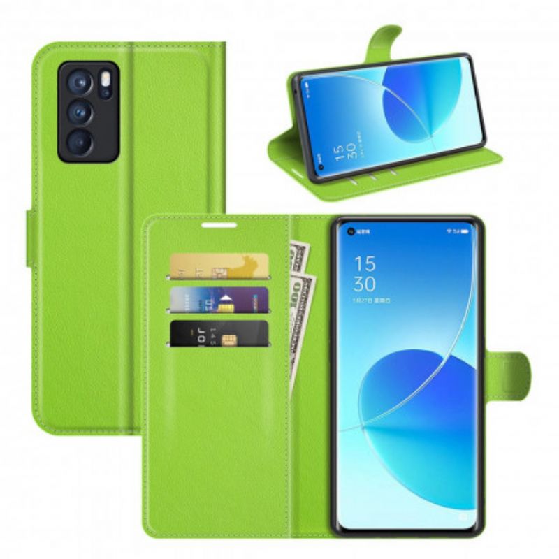 Housse Pour Oppo Reno 6 Pro 5G Simili Cuir Litchi Classique