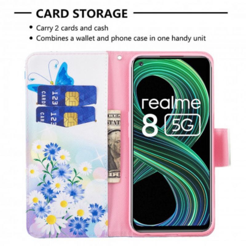 Housse Pour Realme 8 5G Papillons Et Fleurs Peints