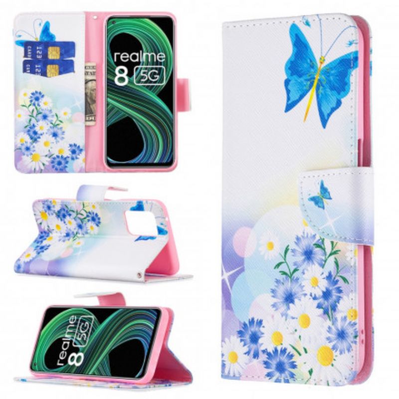 Housse Pour Realme 8 5G Papillons Et Fleurs Peints